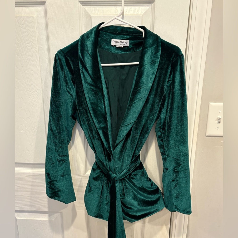 Charlie Holiday Venus Velvet Blazer Size 6 Emerald Green